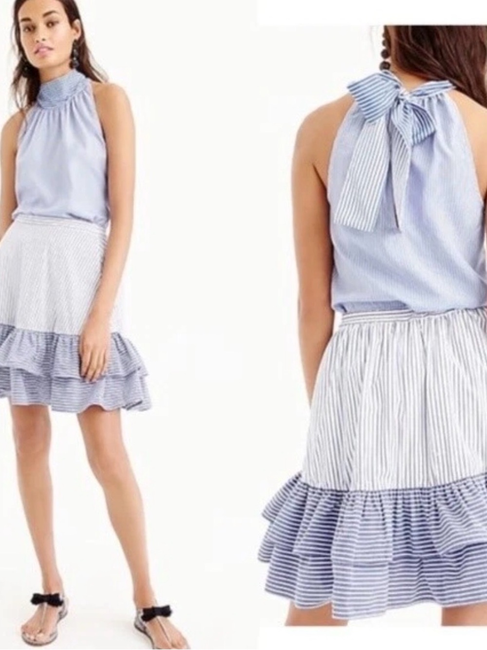 J. Crew Light Blue and White Striped Ruffle-Hem Skirt Size 4